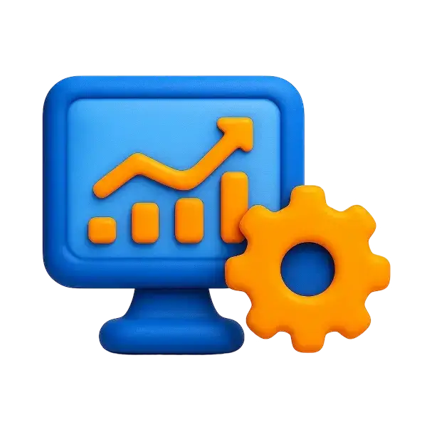 Otomatik raporlama ikonu – Gear + bar chart